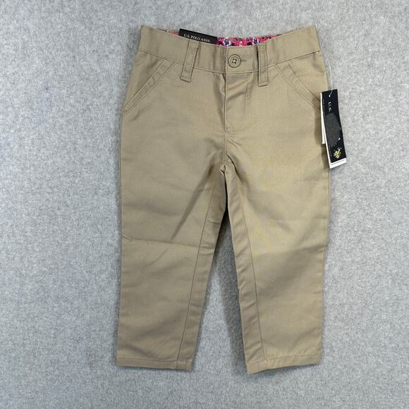U.S. Polo Assn Pants Kids Girls Size 2T Khaki Beige Cotton Blend Skinny Uniform - Picture 1 of 15